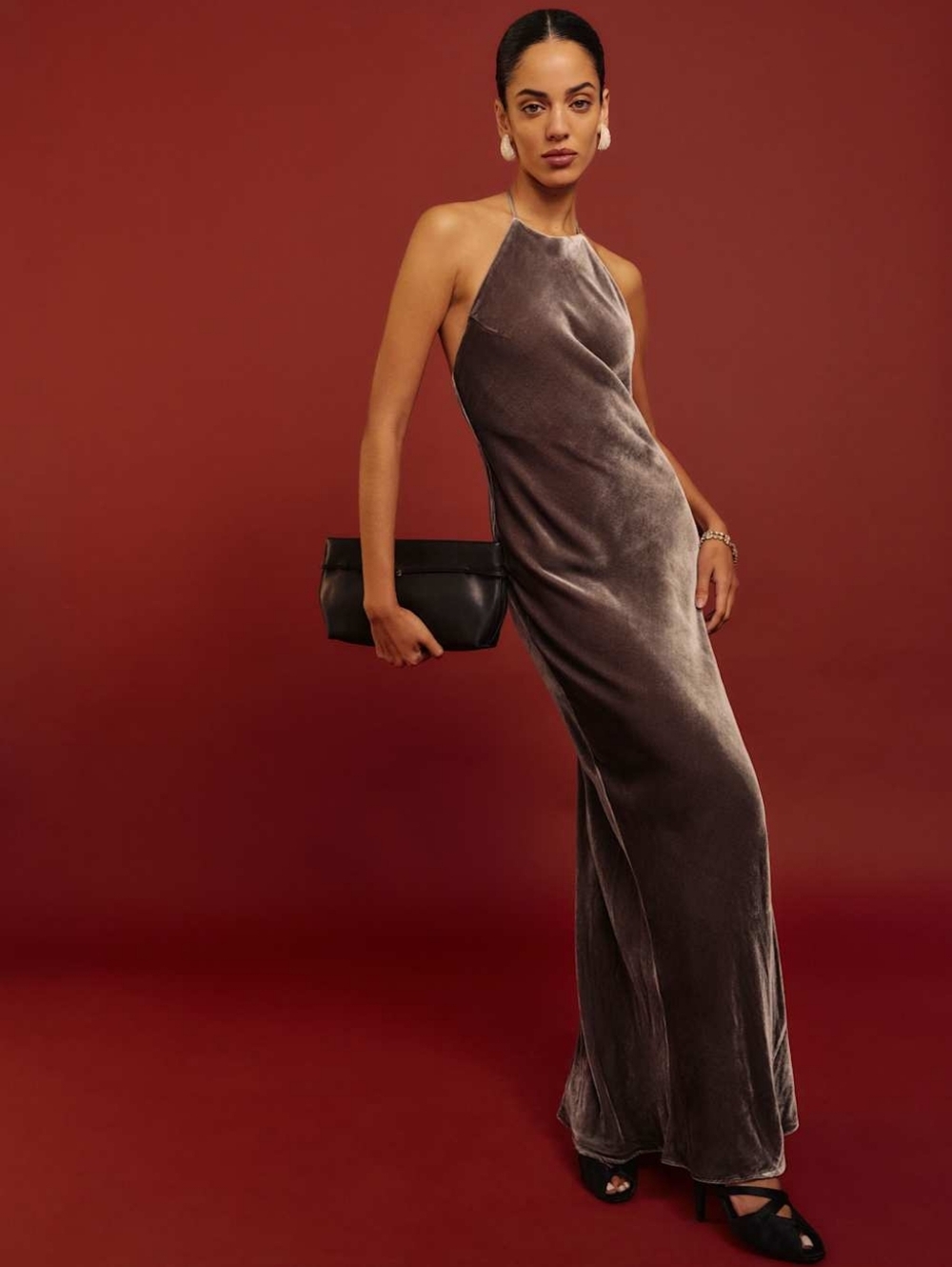 Reformation Jeany Velvet Dress In Magnetic - Picture 2 of 11